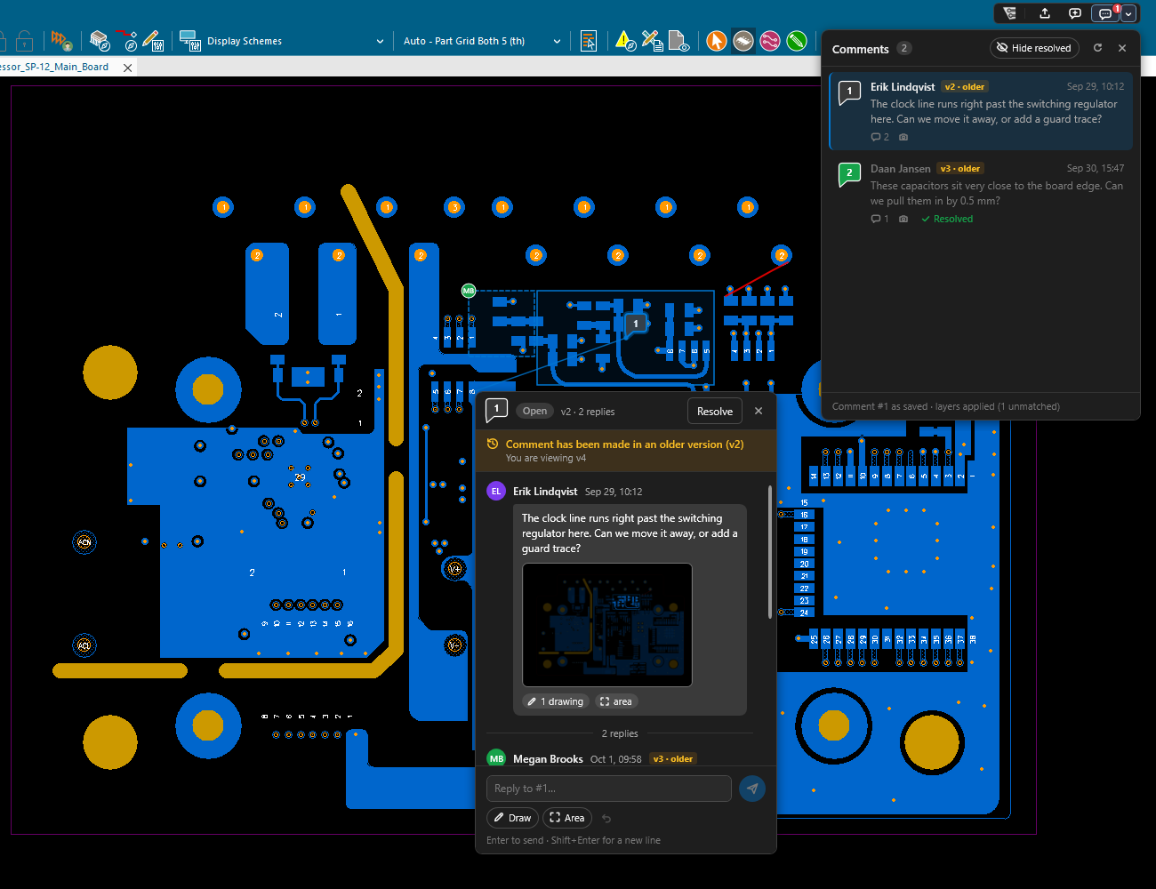 The EEforce Companion in Xpedition: the comment list and Erik’s comment on the board
